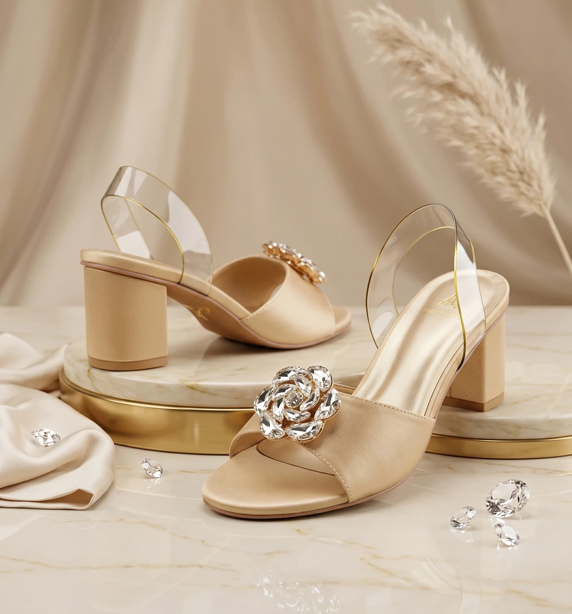 Noor Crystal Heel Gold